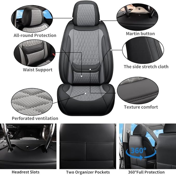 Car Seat Covers Full Set Custom Fit for Ford Explorer 2001-2026 - Premium Faux Leather with Lumbar Support | Breathable, Waterproof, Anti-Slip, Durable (Black&Gray,Full Set)