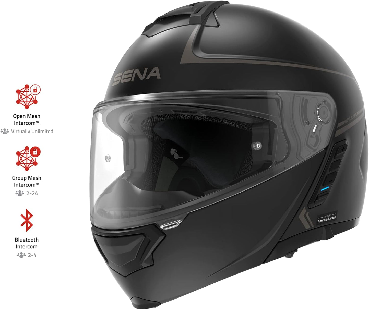 Sena Impulse DOT Flip Up Modular Bluetooth Helmet w/Sound by Harman Kardon Dual Visor Helmet with Integrated Mesh Intercom System / MP3 / Voice Dial (Matte Black, Small)