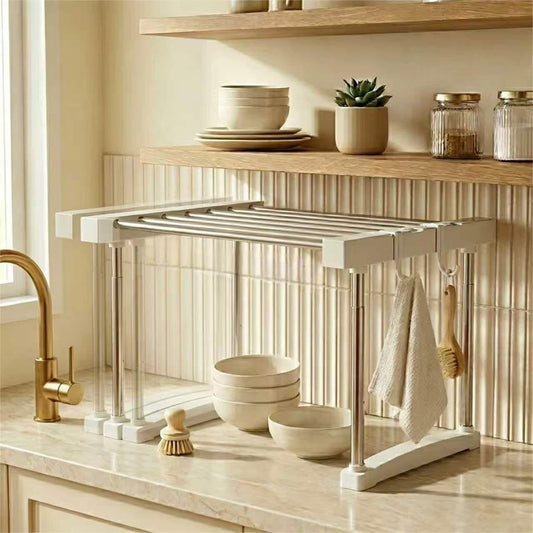 BLULEE Expandable Under Sink Organizer, No-Drill Adjustable Shelf