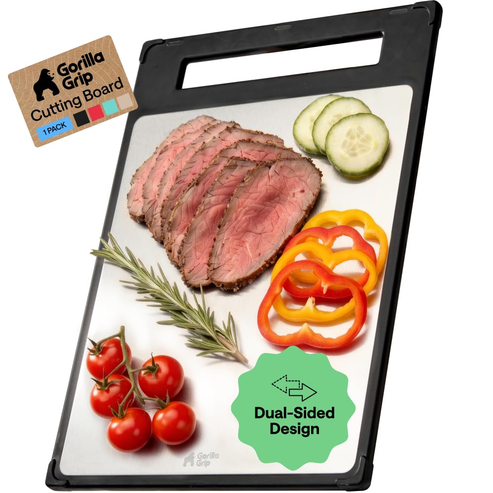 GORILLA GRIP Dual-Sided 304 Stainless Steel Cutting Board, 16x11, Black