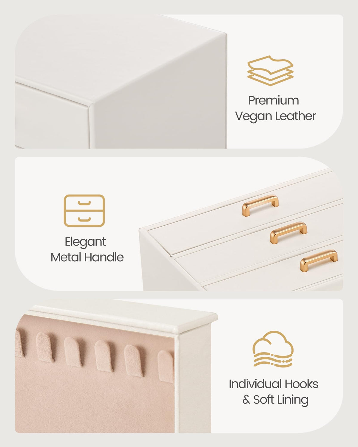 Lolalet Large Jewelry Box Organizer for Women, PU Leather Jewelry Case with Necklace Holder & Multiple Drawers, Tabletop Dresser Storage for Earrings Rings Chains, Gift for Girls -M, Beige