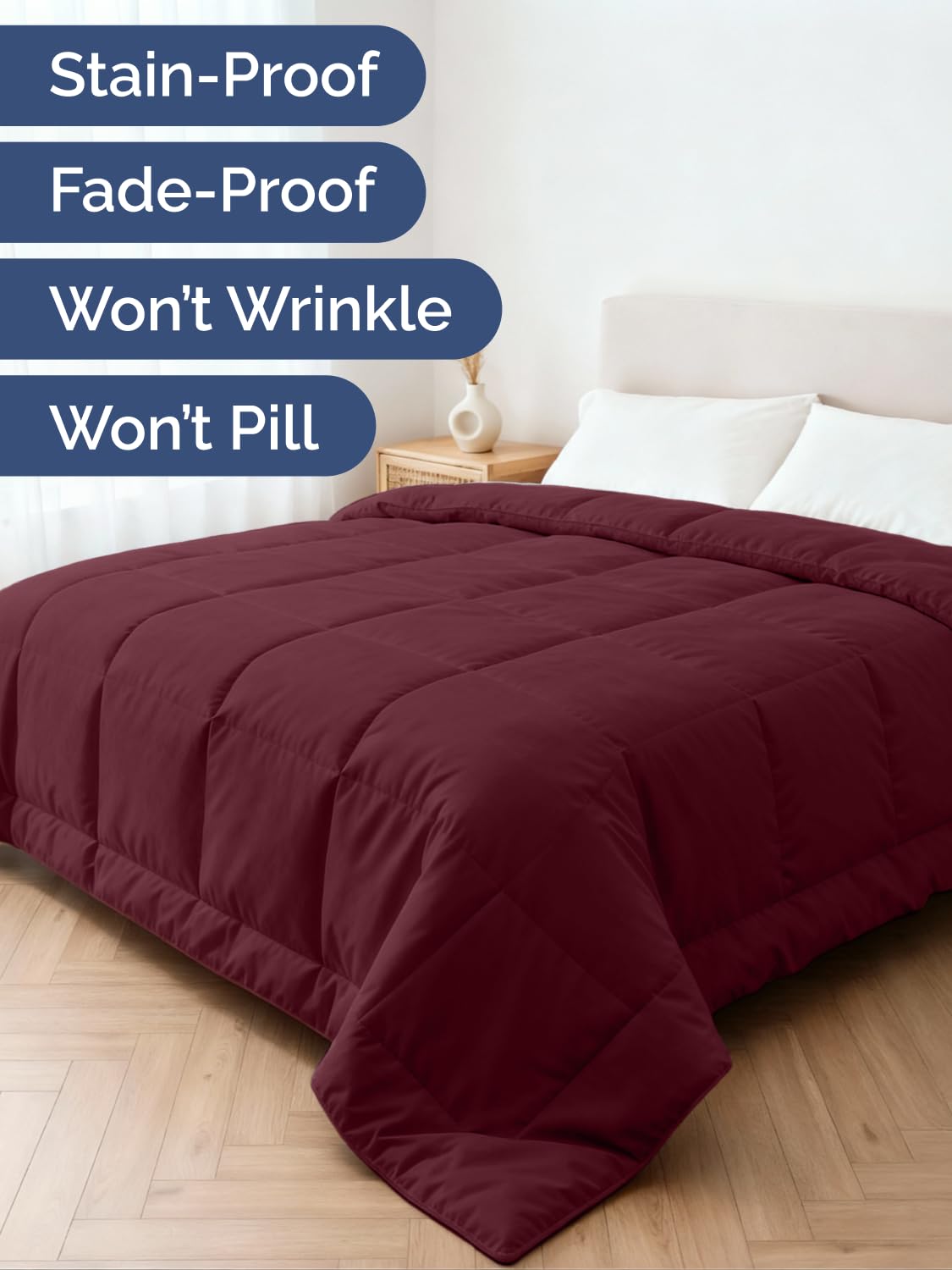 Comforter Cal King - Down Alternative Duvet Insert, Burgundy, 102" x 96"