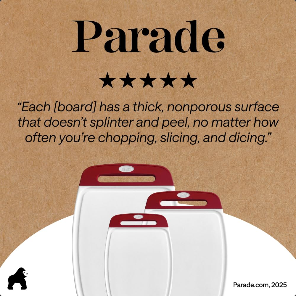 GORILLA GRIP BPA-Free Reversible Kitchen Cutting Board, Set of 3, Red