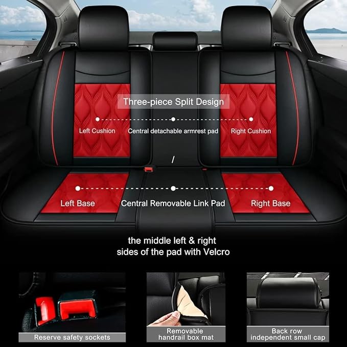 AOMSAZTO Car Seat Covers Full Set Fit for Volkswagen Tiguan 2009-2026 Waterproof Faux Leather Car Seat Cushions Automotive 5 Seat Covers Set（Black&Red）