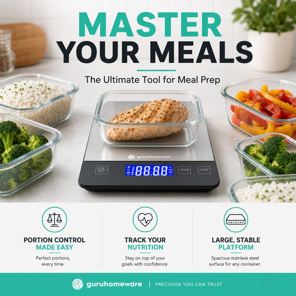 Digital Kitchen Scale – Accurate 33lb Food Scale, Measures in Grams & Ounces, USB Rechargeable, Tare Function, 5 Units – Ideal for Cooking, Baking & Meal Prep