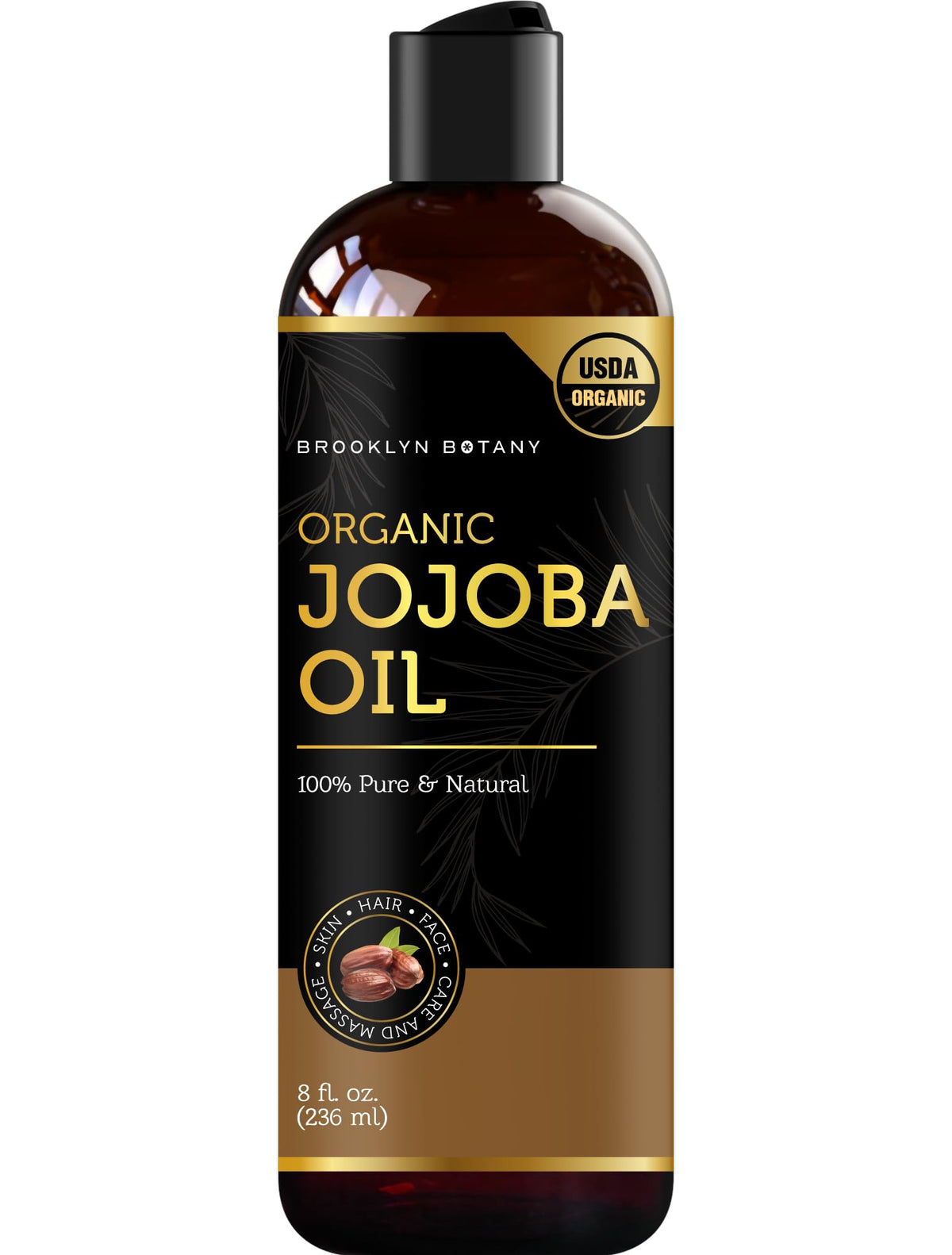 Brooklyn Botany Usda Organic Jojoba Oil For Skin, Hair And Face - 100% Pure And Natural Body Oil And Hair Oil - Carrier Oil For
