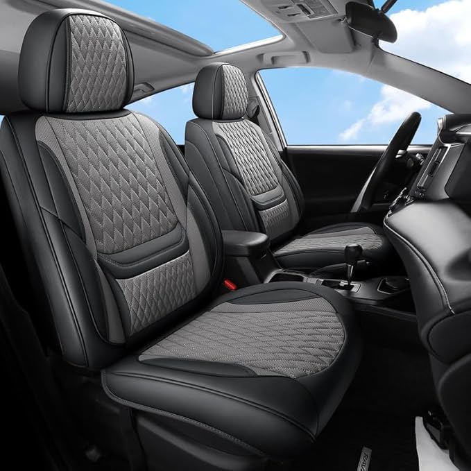 Car Seat Covers Full Set Custom Fit for Chevrolet/Chevy Equinox 2005-2026 - Premium Faux Leather with Lumbar Support | Breathable, Waterproof, Anti-Slip, Durable (Black&Gray,Full Set)
