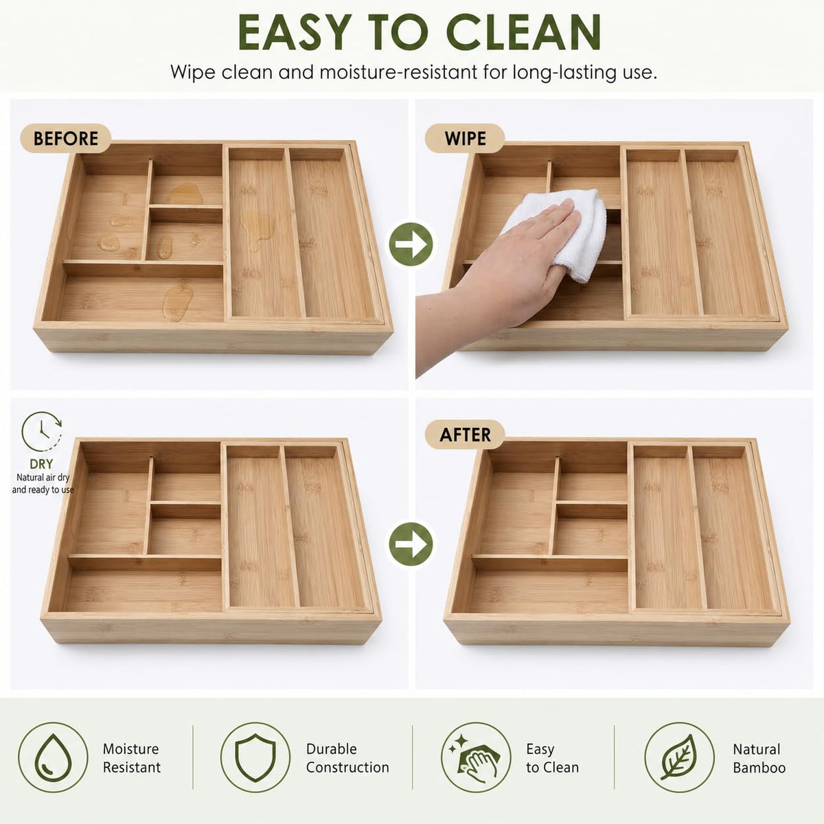 Bamboo 2-Tier Utensil Organizer for Kitchen Drawer Modular Pantry Organizer