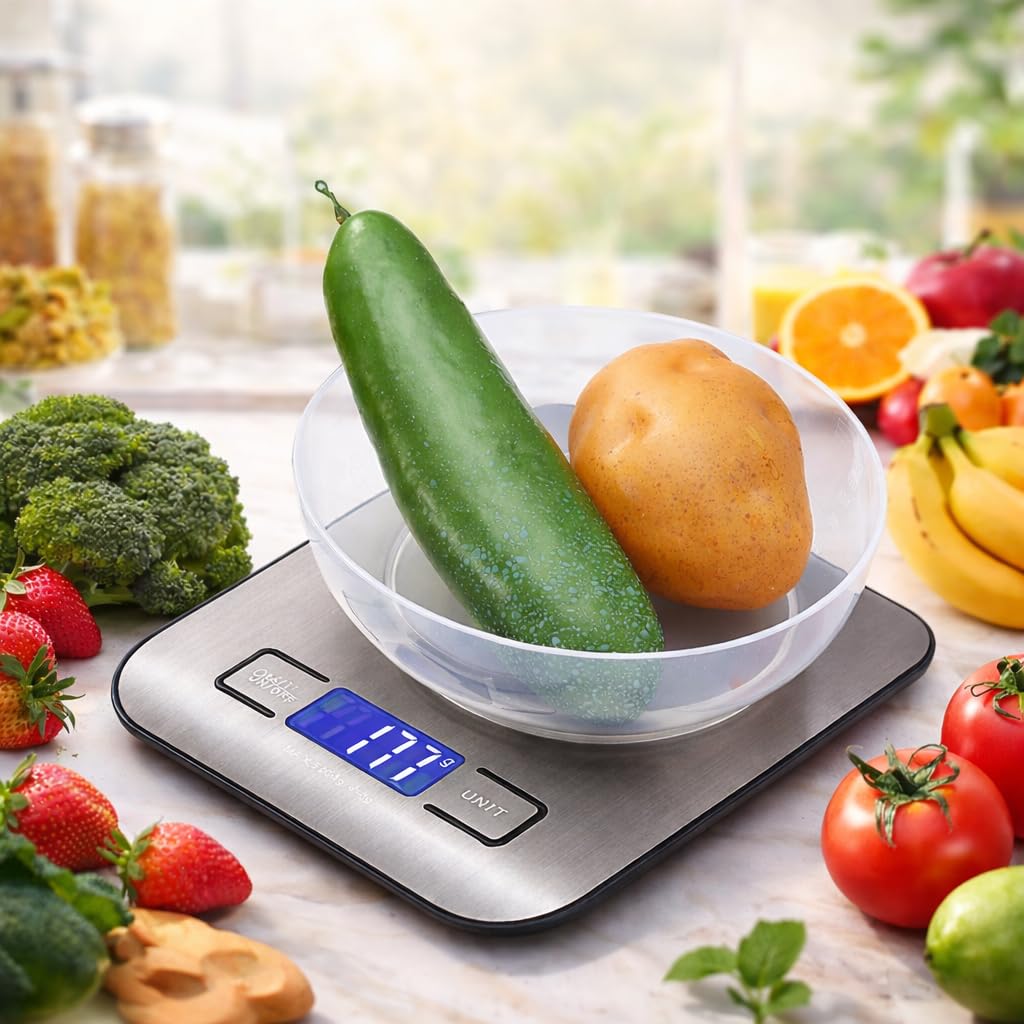 Digital Kitchen Food Scale 10kg – Stainless Steel, High Accuracy Weight Scale with LCD Display, Battery Powered