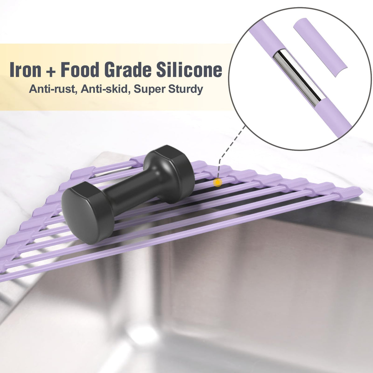 Tomorotec Triangle Roll Up Dish Drying Rack with Silicone Coating, Purple