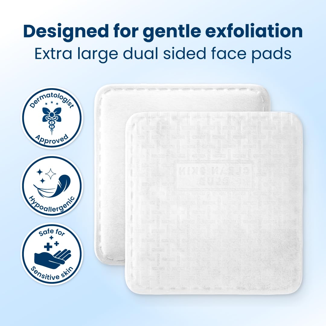 Clean Skin Club Clean² Pads 2.0 [NEW & Improved Edges] Guaranteed Not to Shed & Tear, Unique Triple Layers, Textured Side & Ultra Soft Side, Organic Disposable Cotton, Pair with Makeup Remover 2 Pack