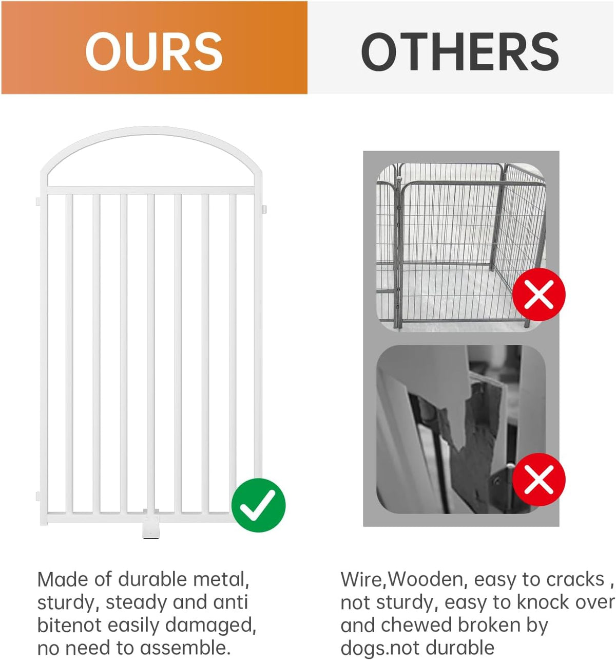 8 Panles Full Matel Freestanding Dog Gates with Door, 192"Extra Wide 36"Tall Free Standing Dog Pet Gate for Indoor & Outdoor. Foldable Pet Fences for Doorways, House, Stairs, Porch, Deck, Yard