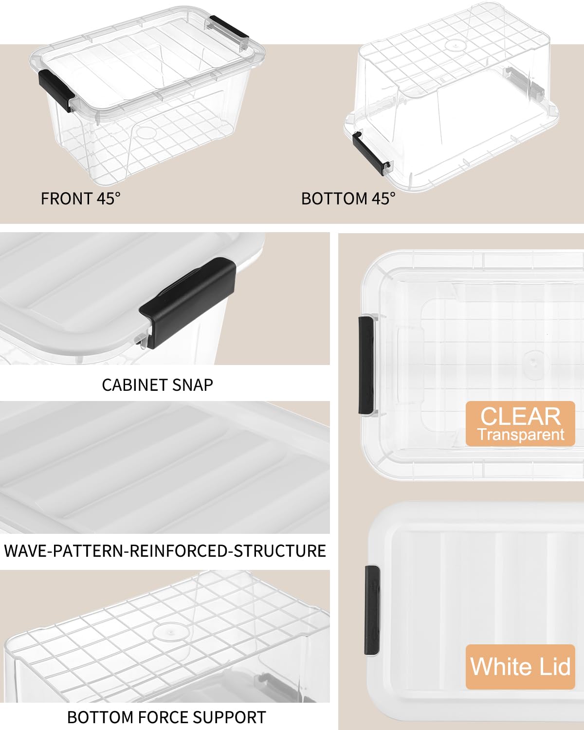 EOENVIVS Plastic Storage Bins with Lids 6 Pack, 6.7 Quart Storage Containers With Black Buckle Latch, Stackable Storage Organizers for Home Pantry Office Classroom Organization, Clear