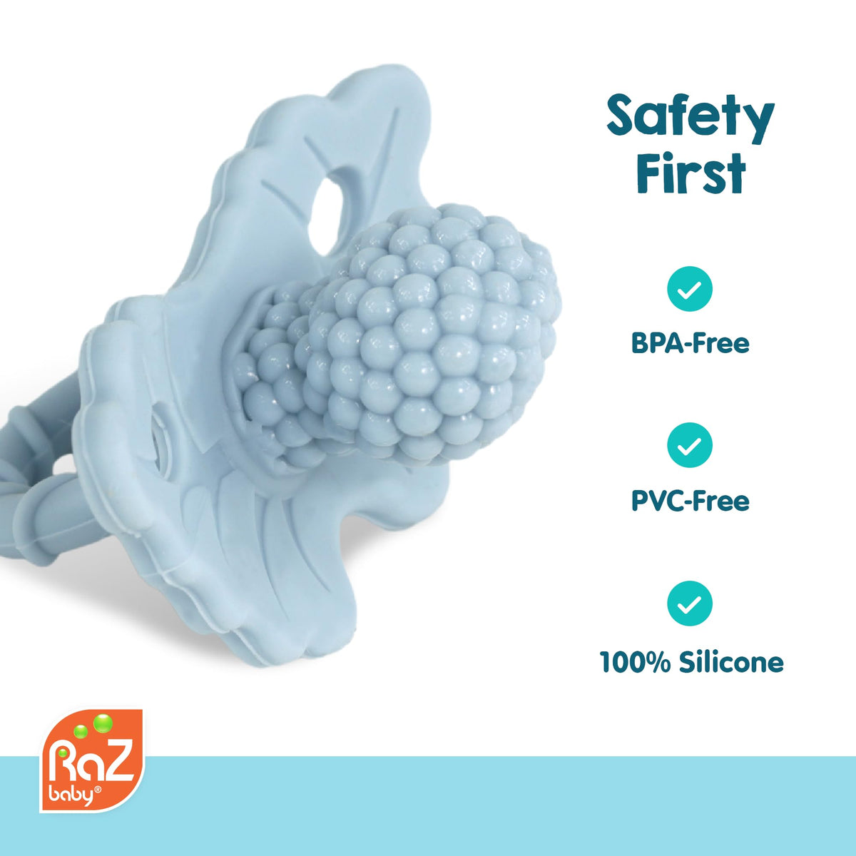 RaZbaby RaZberry Silicone Baby Teether Toy - Berrybumps Soothe Babies Sore Gums - Infant Teething Toy - Hands Free Design - BPA Free - Easy-to-Hold Design - Teething Relief Pacifier - Fruit Shape/Red