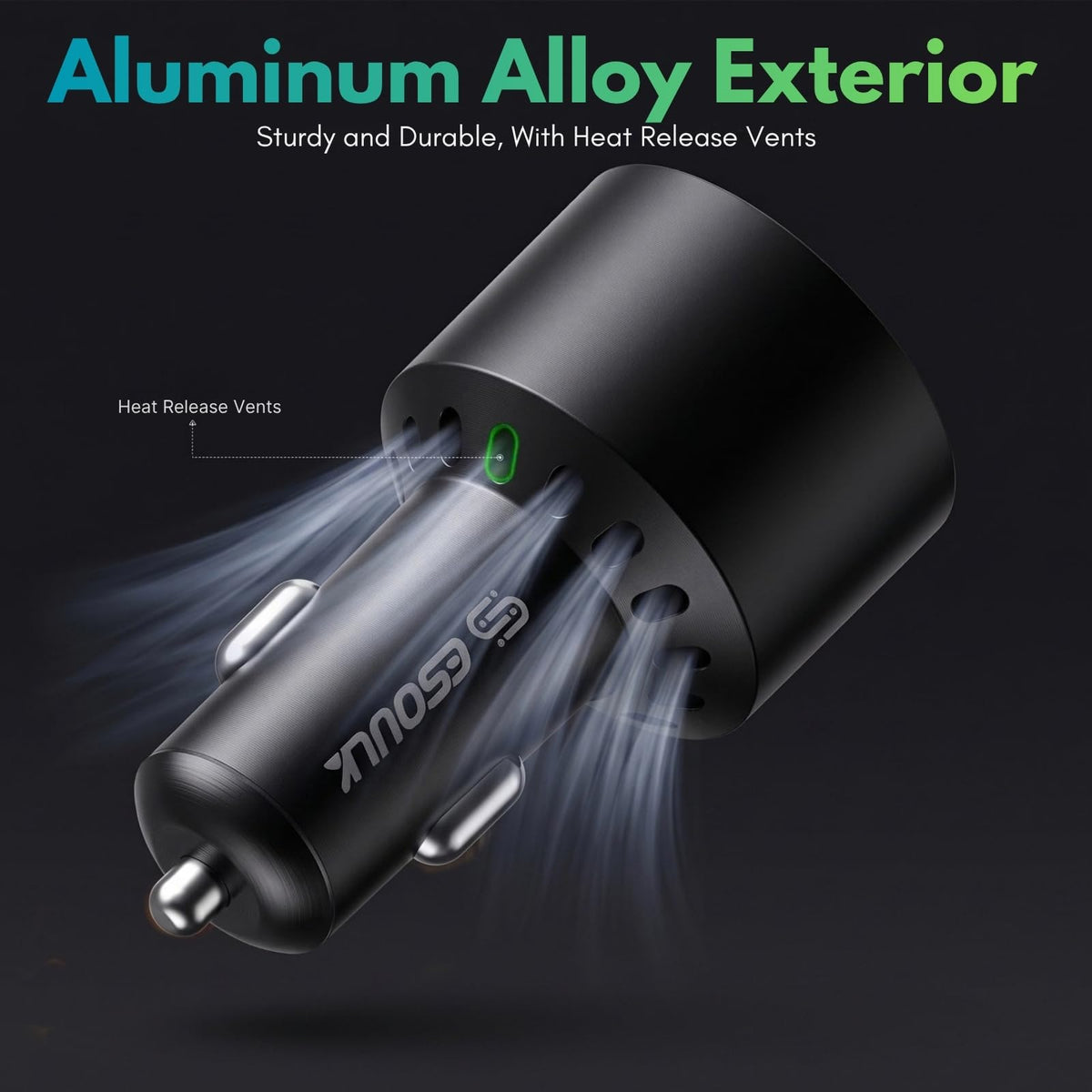 ESOULK 145W USB C Car Charger Charges Two Devices with 100W and 45W Outputs