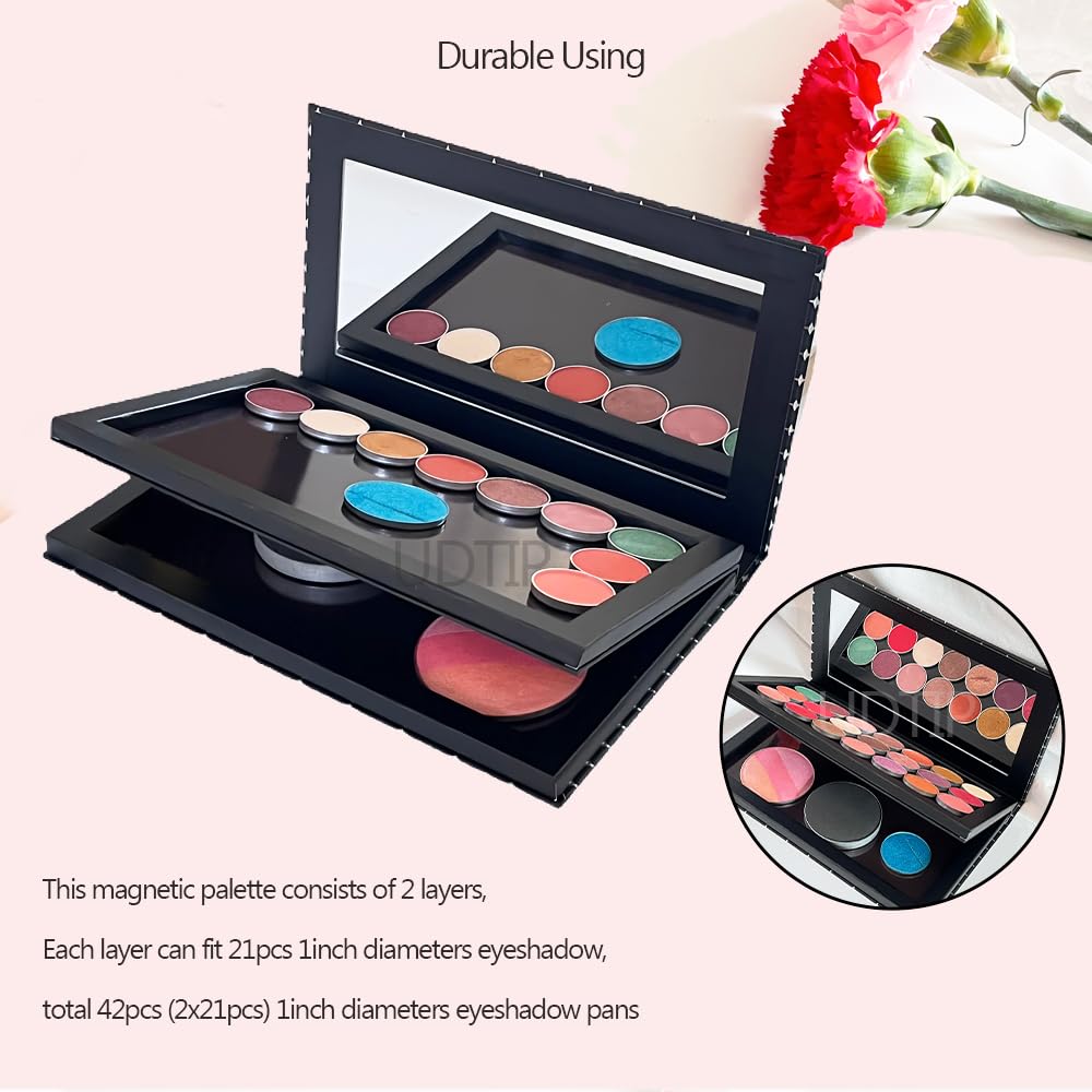 Large Double Layer Book Shape Empty Magnetic Eyeshadow Makeup Palette with Mirror and 20pcs Adhesive Stickers, Sliver Stars Cover, Fits Standard and Deep Pans (Not Included Eyeshadows)