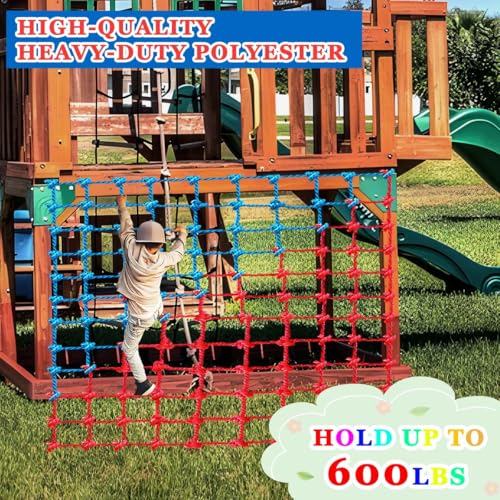Climbing Cargo Net - Heavy Duty Large Military Net for Kids Outdoor, Safety Protection, Rope Ladder, Jungle Gyms, Swingset, Treehouse - Polyester Playground - size: 6ft x 6ft