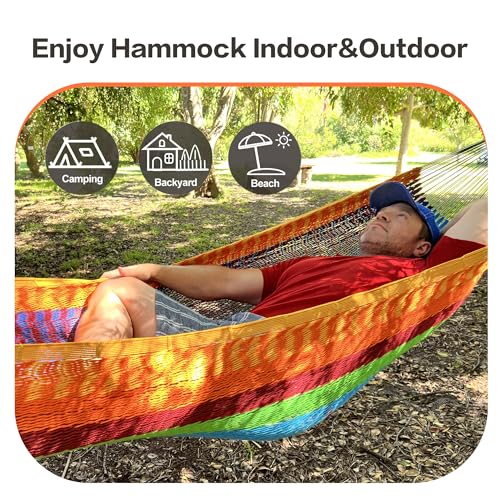 CHULIM Handwoven Mayan Hammock with 10ft Tree Straps, 550lbs Capacity Soft Rope Double Hammock, Portable Outdoor Hammock with Carry Bag for Camping Backyard Beach - Natrual White - color: Natrual White