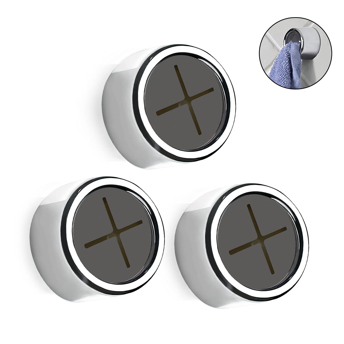 Philbinden 3 Pieces Kitchen Towel Hooks Round Adhesive Dish Towel Hook Premium Chrome Finish & Easy Installation Wall Mount Hand Towel Hook Ideal as Bathroom, Shower or Outdoor Towel Holders