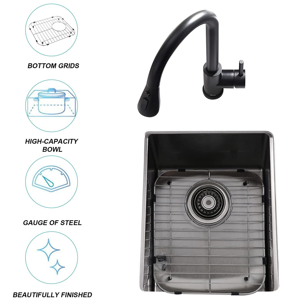 YORZSDI Kitchen Sink Grid 11-3/4" x 12-1/4"- Heavy Duty Kitchen Sink Protector with Built-in Strainer & Rear Drain, Non-Slip Rubber Feet & Scratch Resistant Bottom Guard