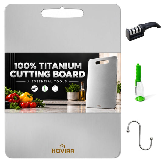 Titanium Cutting Board with Peeler, Knife Sharpener & Hooks,100% Double-Sided Titanium Cutting Boards for Kitchen, Dishwasher Safe Non-Toxic Chopping Boards for Meat & Fruits, Size13" x 9.0"