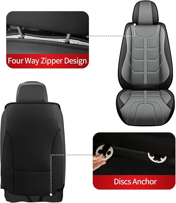 TTX LIGHTING Car Seat Covers fit for Kia Forte 2010-2026 Front Seat: Premium Leather Automotive Seat Cover with Airbag Compatible Waterproof (2 Seats, Black & Gray)