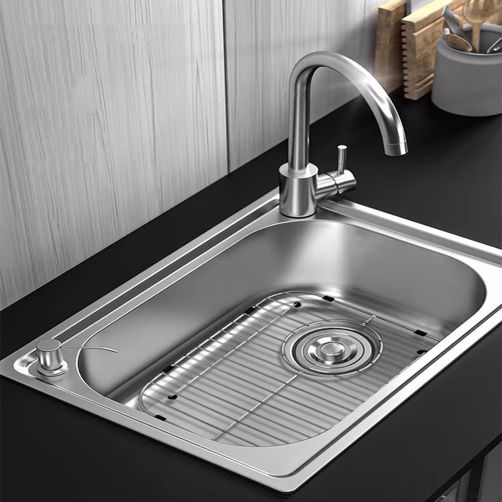 YORZSDI Kitchen Sink Grid 11-3/4" x 12-1/4"- Heavy Duty Kitchen Sink Protector with Built-in Strainer & Rear Drain, Non-Slip Rubber Feet & Scratch Resistant Bottom Guard
