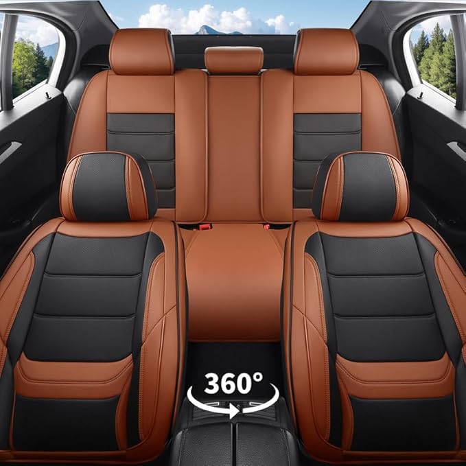 Car Seat Covers Full Set Custom Fit for Mercury Milan 2006-2011-Luxury Leather with Lumbar Support, Breathable, Waterproof, Anti-Slip, Durable, Easy to Install (BlackBrown,Full Set)