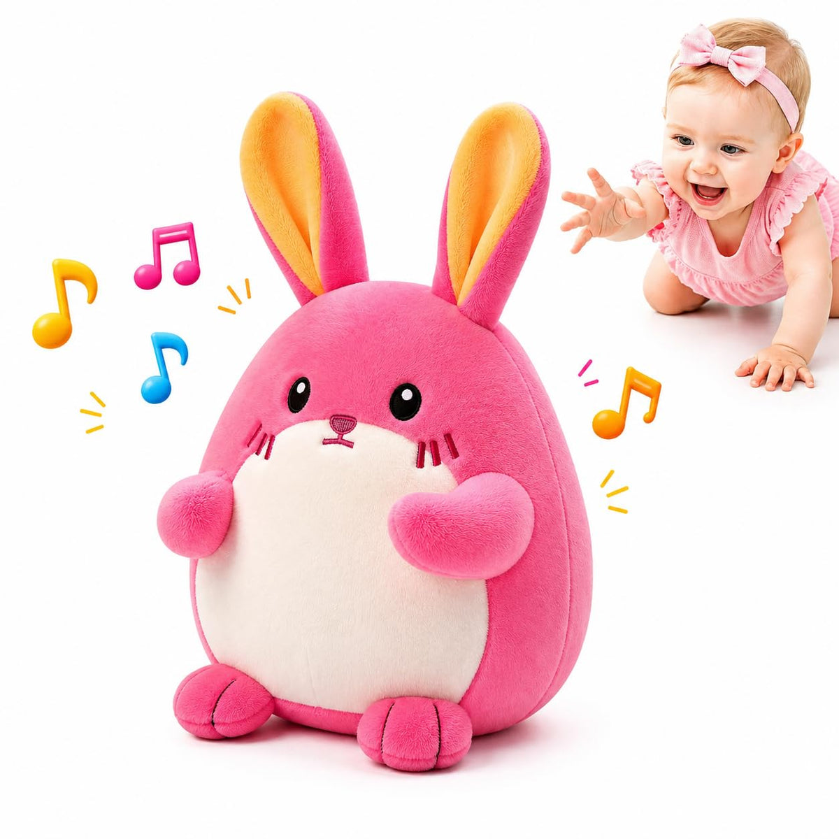 SAIMAND Pink Crawling Musical Bunny Baby Toy, Adorable Gift for Babies 1-3