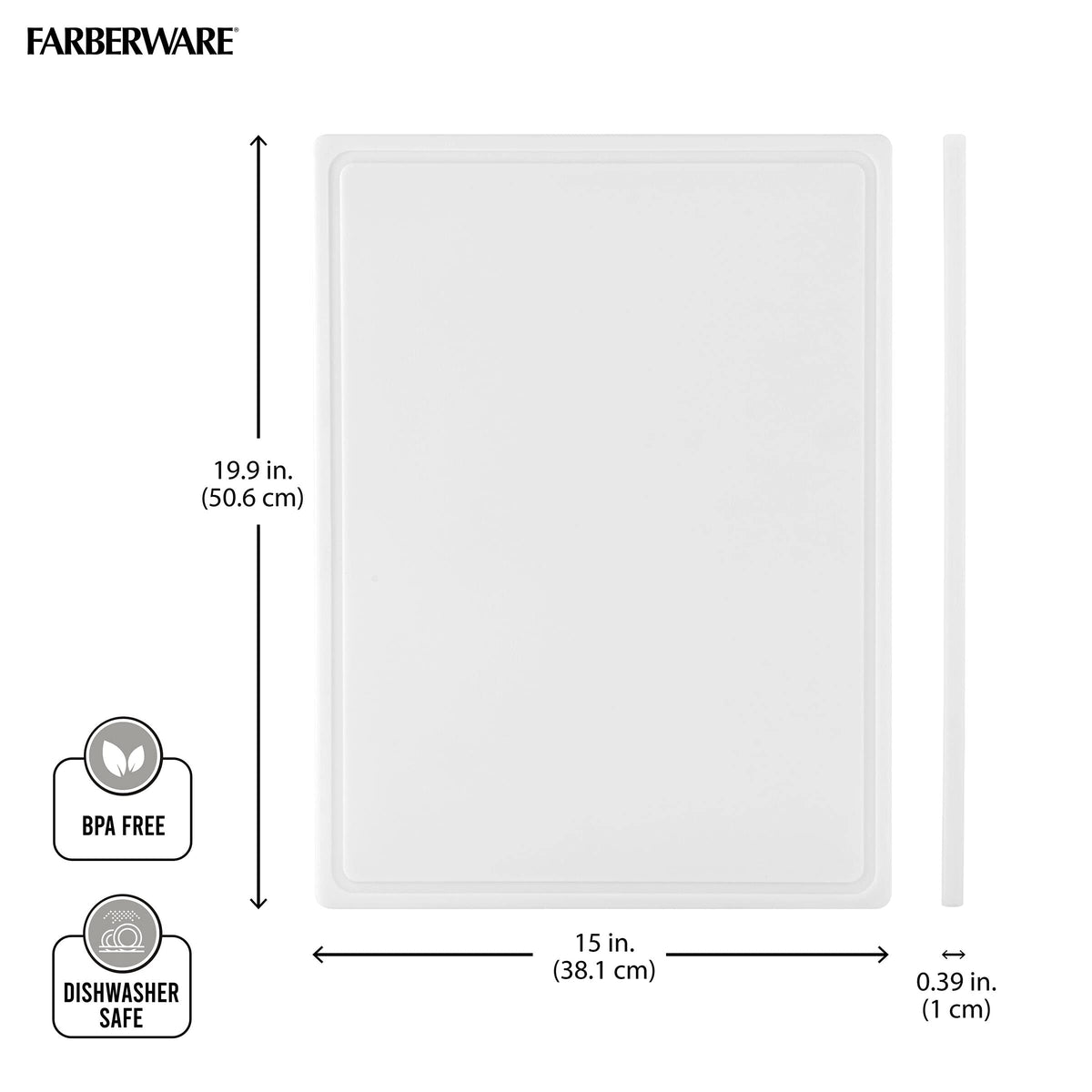 Farberware 15 x 20 Inch Extra Large Plastic Cutting Board, White