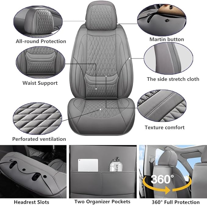 Car Seat Covers Full Set Custom Fit for Ford Bronco Sport 2021-2026 - Premium Faux Leather with Lumbar Support | Breathable, Waterproof, Anti-Slip, Durable (Gray,Full Set)