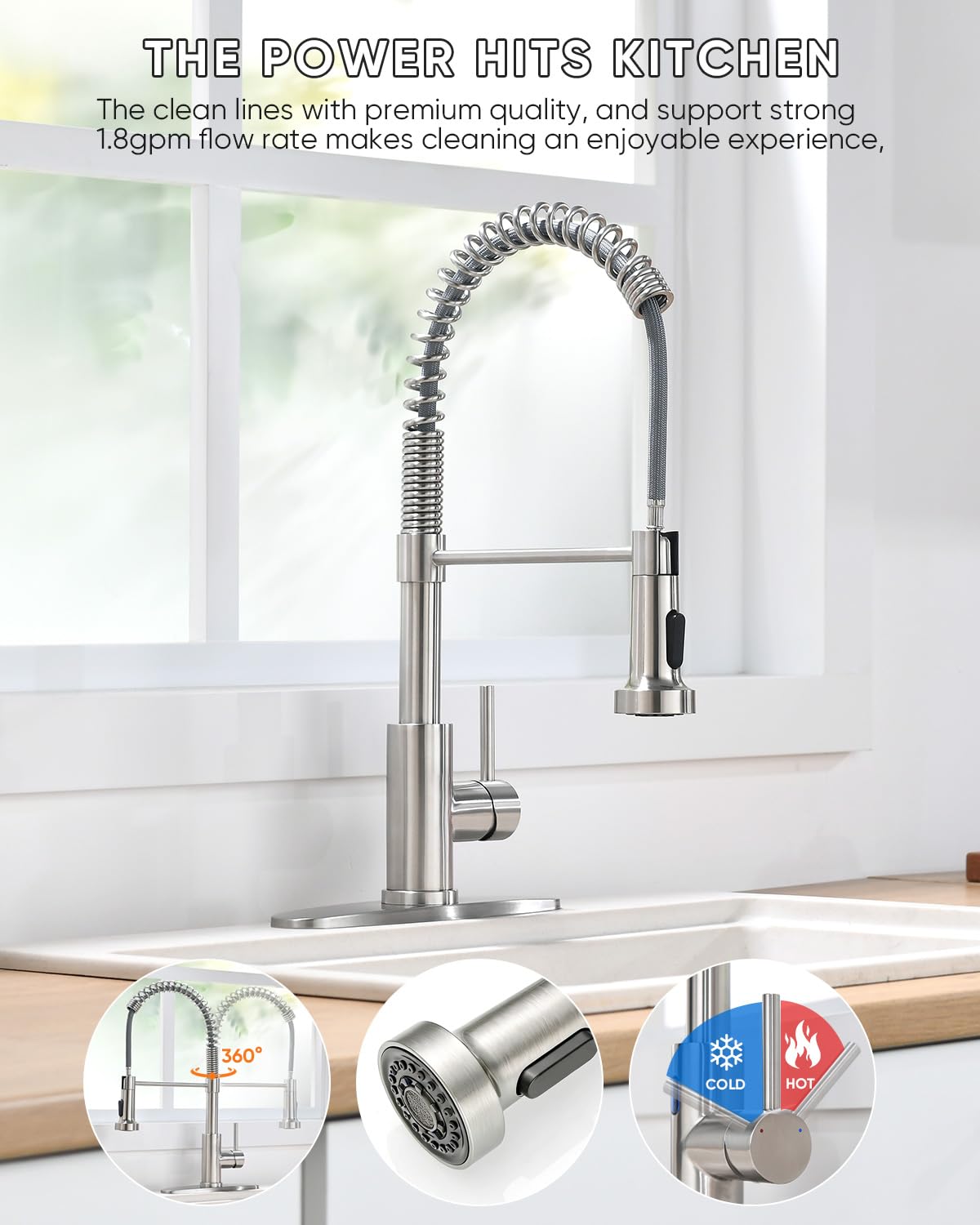 OWOFAN Kitchen Faucet with Pull Down Sprayer Brushed Nickel