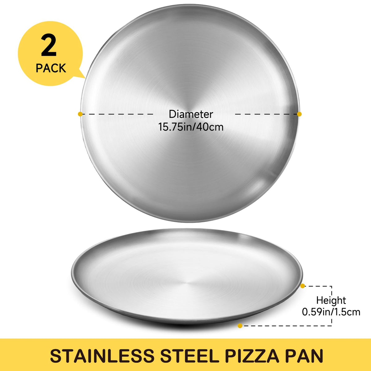 YeKuKing 16 Inch Pizza Pan for Oven 2 Pack Stainless Steel Baking Sheet Round Plates for Cake Pie and Salad Pizza Steel Large Tray Oven Dishwasher Safe & Easy Clean