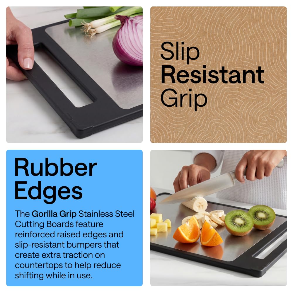 GORILLA GRIP Dual-Sided 304 Stainless Steel Cutting Board, 16x11, Black