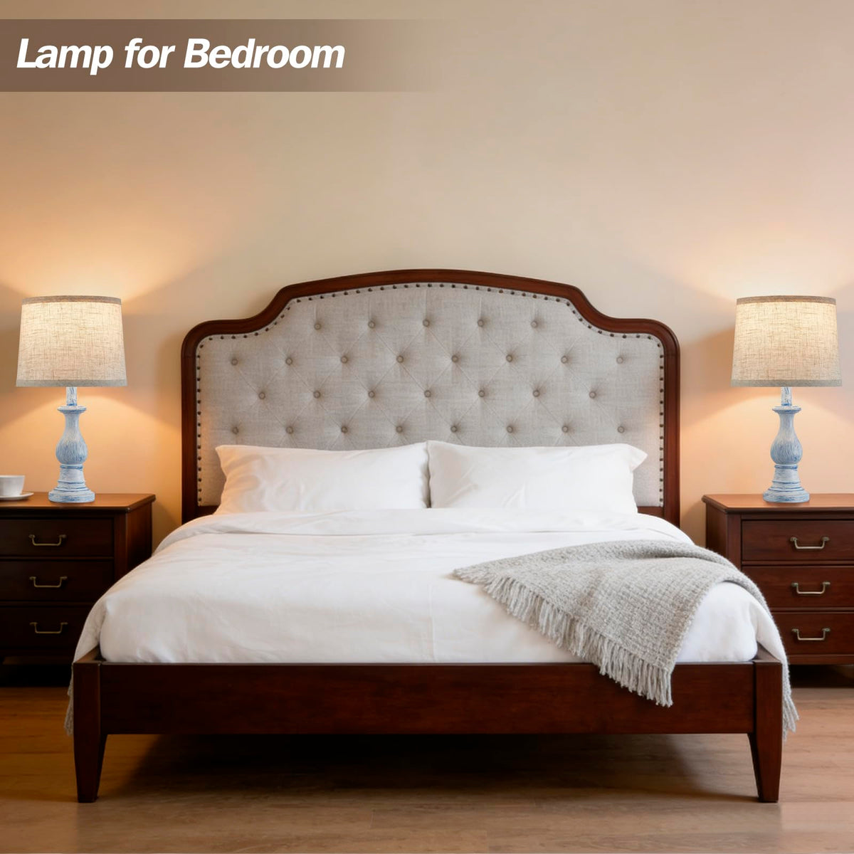 Table Lamps Set of 2, 18.5" Vintage Bedside Lamps for Bedroom Living Room