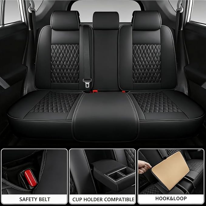Car Seat Covers Full Set Custom Fit for Ford Maverick 2022-2026 - Premium Faux Leather with Lumbar Support | Breathable, Waterproof, Anti-Slip, Durable (Black,Full Set)