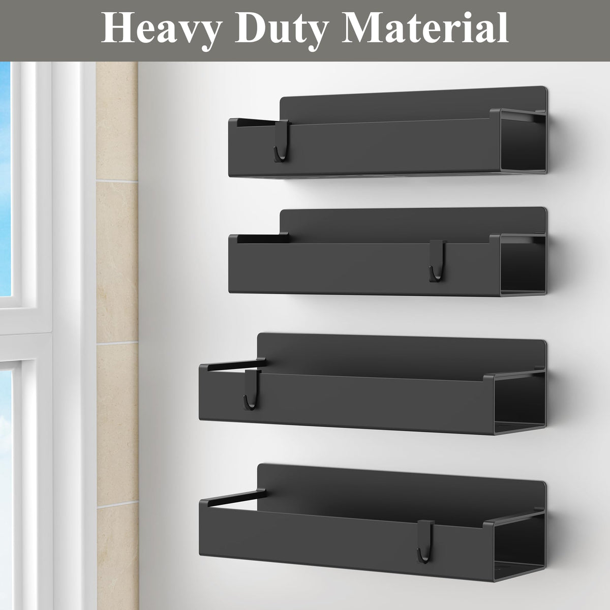 HuggieGems 4 Pack Magnetic Spice Rack Organizer for Refrigerator and Oven, Black Fridge Organizers and Storage for Kitchen