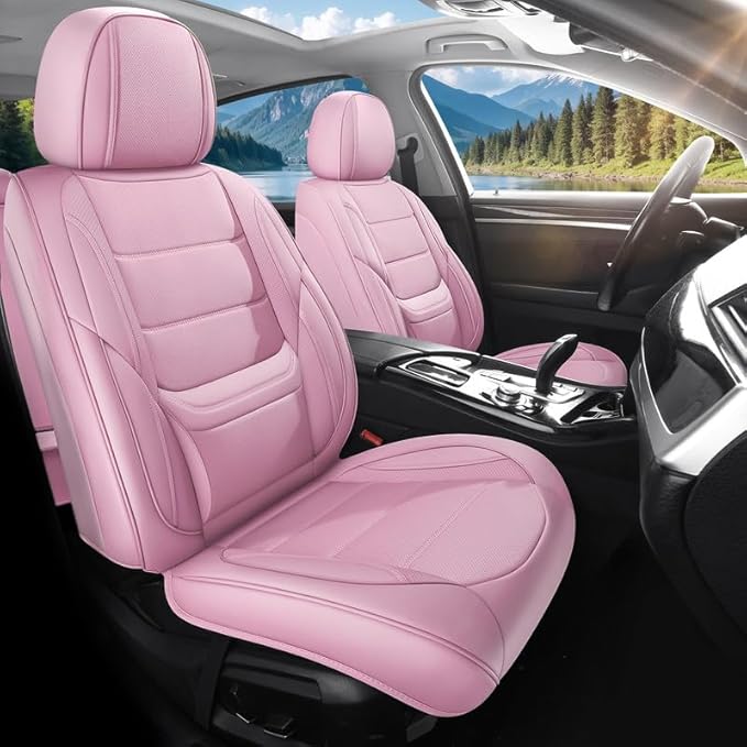 Car Seat Covers Full Set Custom Fit for Ford Fusion 2007-2020 - Premium Leather with Lumbar Support, Breathable, Anti-Slip & Excellent Seating Experience (Pink, Full Set)