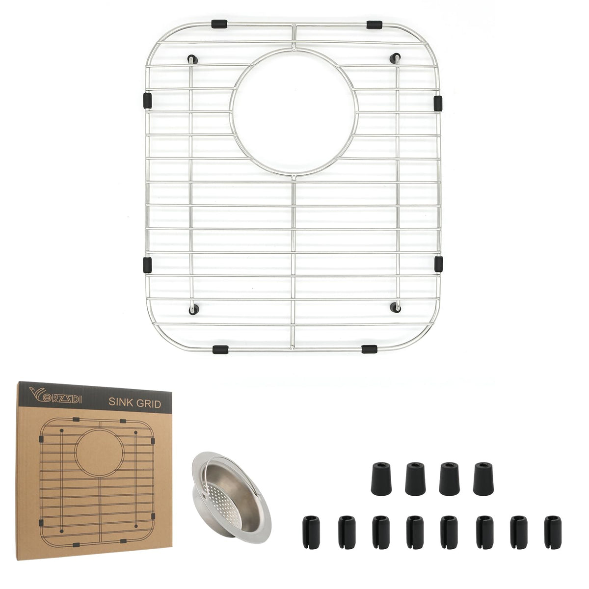 YORZSDI Kitchen Sink Grid 11-3/4" x 12-1/4"- Heavy Duty Kitchen Sink Protector with Built-in Strainer & Rear Drain, Non-Slip Rubber Feet & Scratch Resistant Bottom Guard