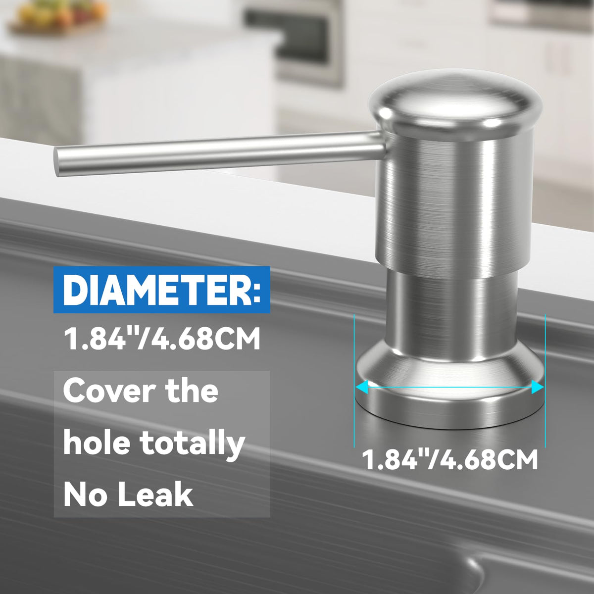Dish Soap Dispenser, Kitchen Sink Soap Dispenser Pump with 17 OZ Bottle, Refill from The Top, Wide Pump Head Base (Brushed Nickel)
