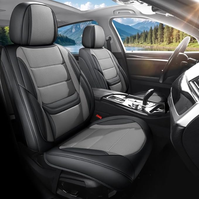 Car Seat Covers Full Set Fit for Buick Regal 2009-2020, Premium Faux Leather Waterproof Car Seat Protectors with Lumbar Support, Breathable Anti-Slip Easy to Install(Black&Gray,Full Set)