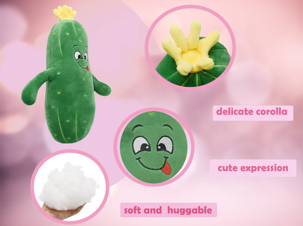 BABOLI Adorable Pickle Stuffed Animal Cucumber Plush Plant with Naughty Face and Yellow Corolla Pretty for Any Plushies Collector 12 Inches