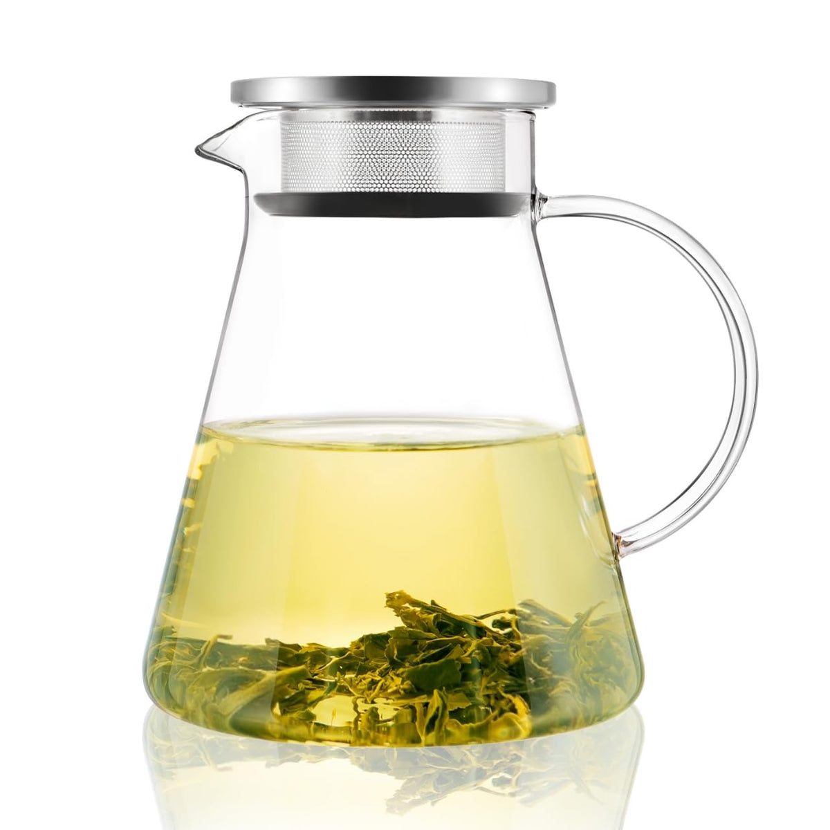 CNGLASS 40oz/1200ml Glass Teapot Stovetop Safe,One-Touch Clear Tea Kettle,Blooming and Loose Leaf Tea Maker