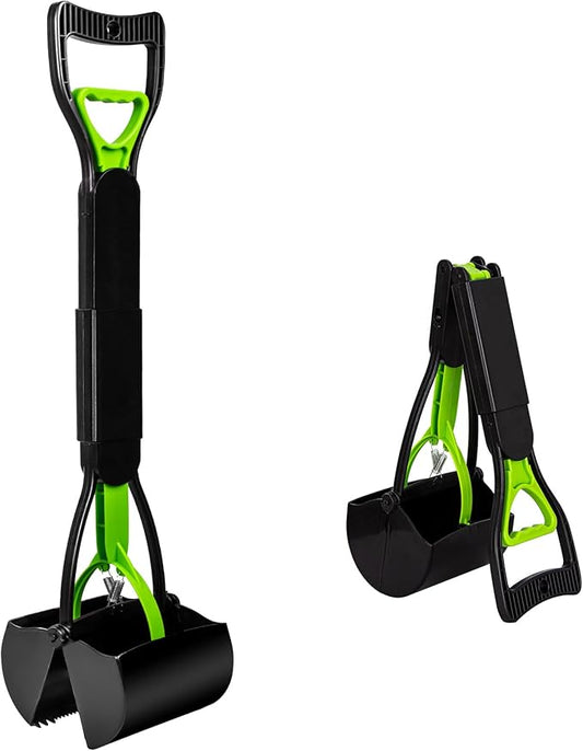 SZHLUX 32" Pooper Scooper, Foldable Dog Pooper Scooper with Unbreakable Material and Durable Spring for Grass and Gravel, Green