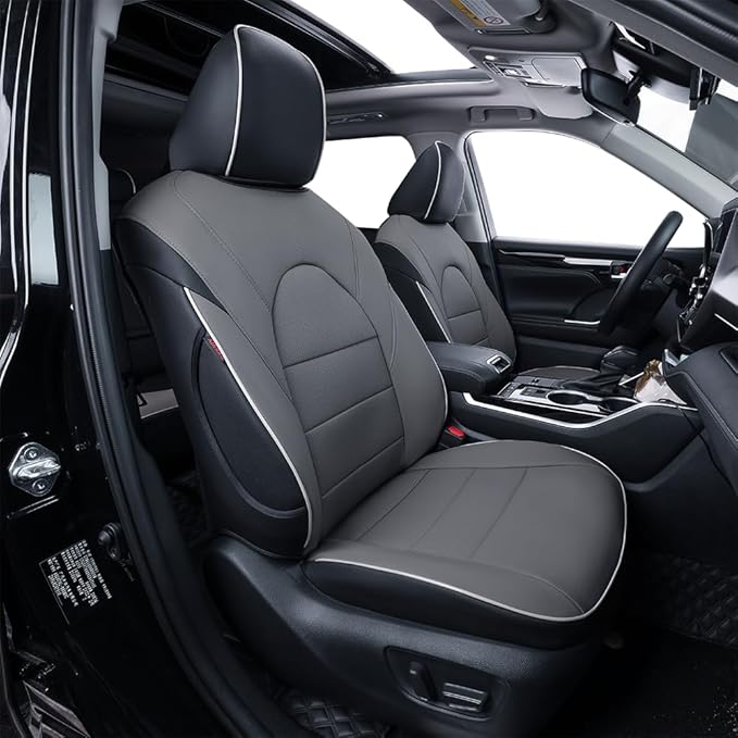 EKR Camry Car Seat Covers for Toyota Camry Hybrid LE,XLE 2012-2017 & Hybrid SE 2015-2017,Waterproof Leather Car Seat Cover Full Set for Trucks SUV-Faux Leather (Black/Gray)