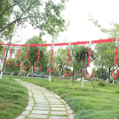 Backyard Ninja Ring Hang Gymnastic Fist Swing Monkey Bar Playground Equipment Climbing Attachment Playground Play Set, 4 Red Obstacle Course Fit Rings Jungle Gym Slackline Warrior Training Equipment - color: Red, size: 4 Pack