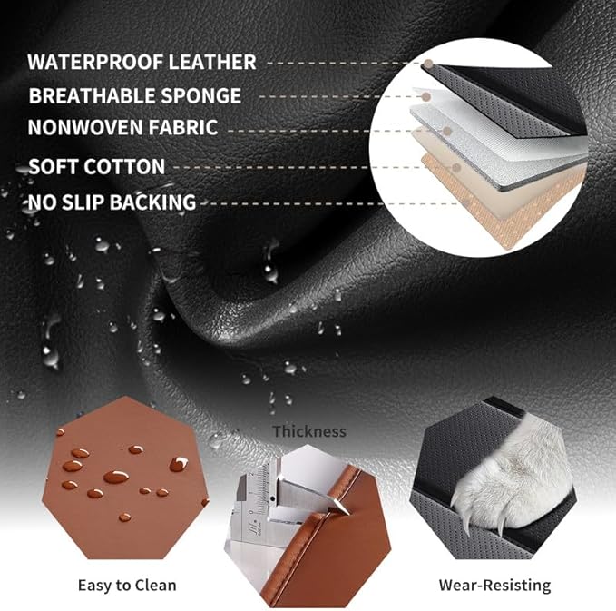 Car Seat Covers Full Set Custom Fit for Mercury Grand Marquis 1995-2011-Luxury Leather with Lumbar Support, Breathable, Waterproof, Anti-Slip, Durable, Easy to Install (BlackBrown,Full Set)