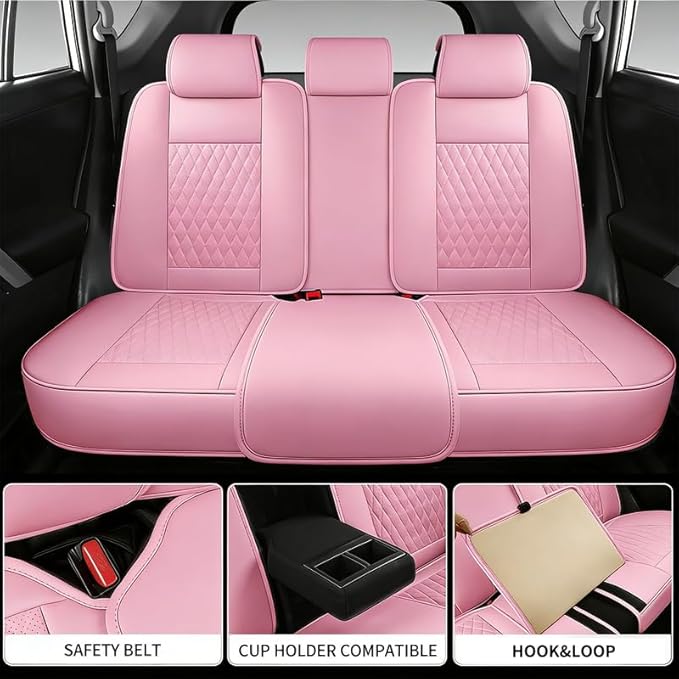 Car Seat Covers Full Set Custom Fit for Saturn Ion 2003-2010 - Premium Faux Leather with Lumbar Support | Breathable, Waterproof, Anti-Slip, Durable (Pink,Full Set)