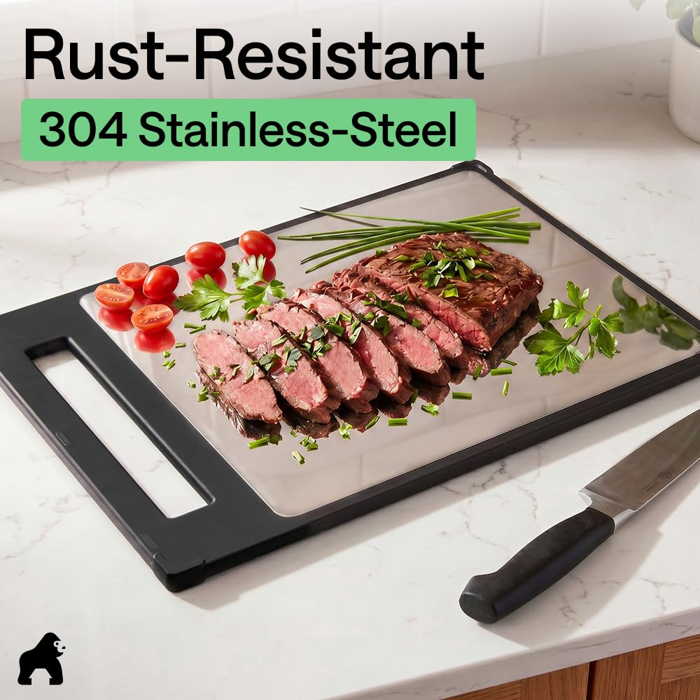GORILLA GRIP Dual-Sided 304 Stainless Steel Cutting Board, 16x11, Black