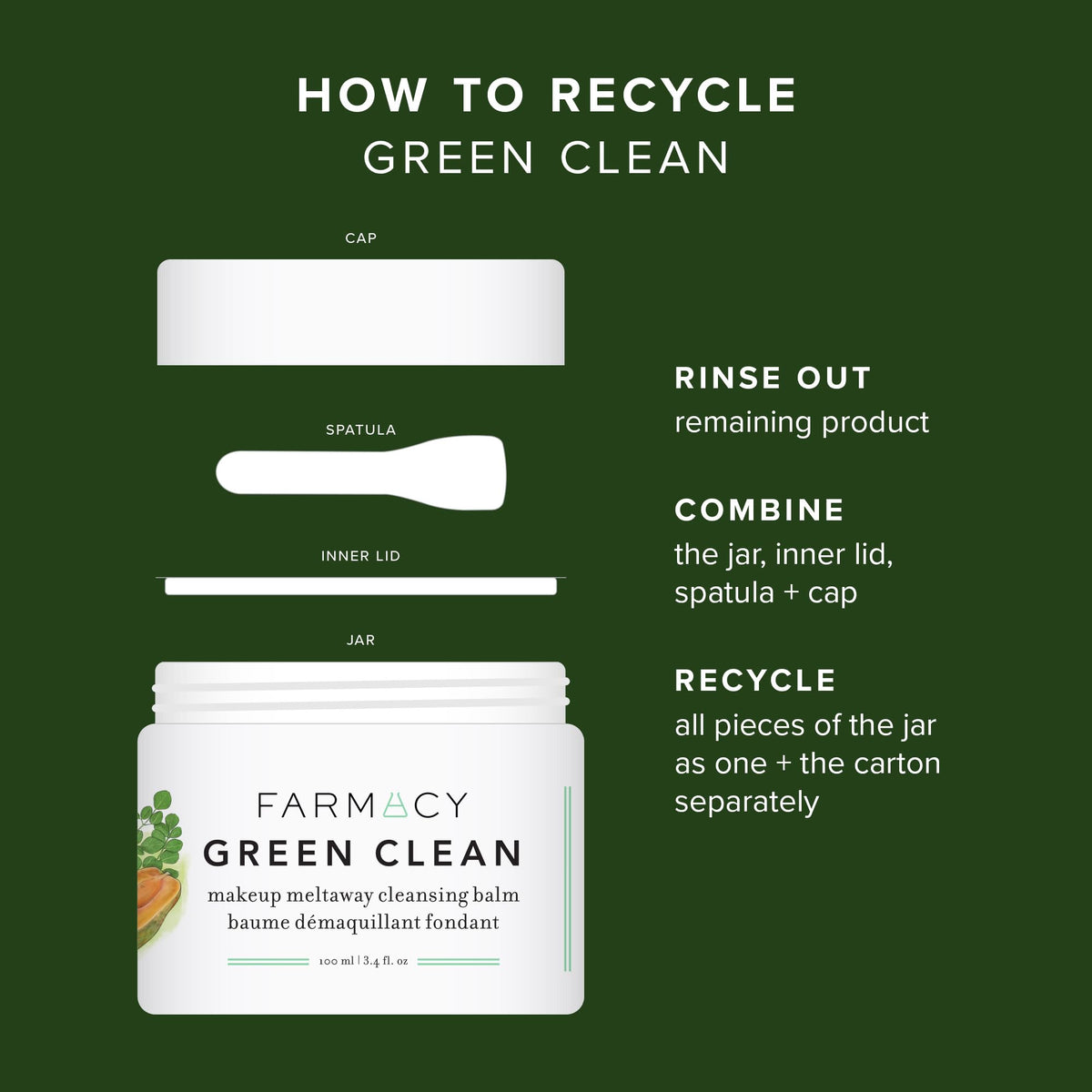 Farmacy Makeup Remover Cleansing Balm - Green Clean Waterproof Makeup Remover Balm + Oil Cleanser for Face - Gently Melts Make Up + SPF - Hydrates + Softens Skin with Super Greens + Papaya (50ml)